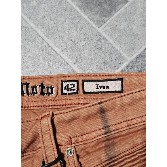 New Rock Revival Men's Distressed Denim Biker Moto Jeans "Ivan" Orange 42x32 - Picture 11 of 13